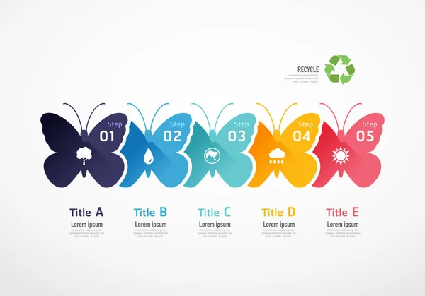 Infografía Mariposas Naturaleza Concepto Cero Residuos Plantilla Diapositiva Vectorial Ilustración — Vector de stock