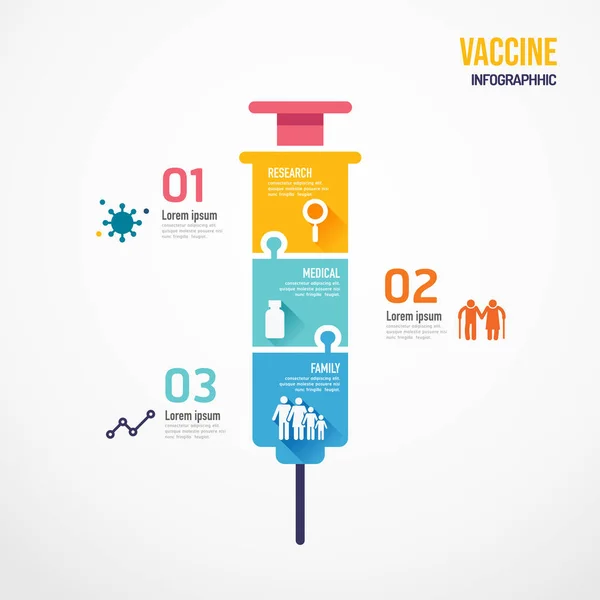 Seringa Vacina Forma Jigsaw Banner Concept Design Infográfico Template Vector — Vetor de Stock