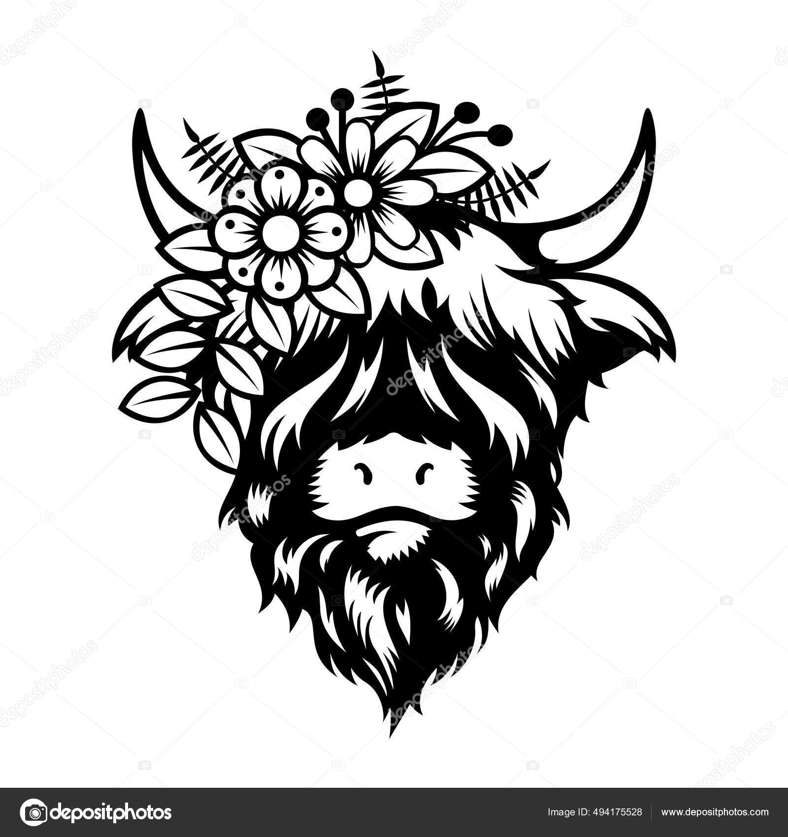 Highland Cow Lady Head Design White Background Farm Animal Cows Stock Vector by ©pongsuwan 494175528