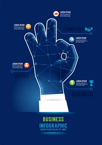 Infographics Success Hand Business Concept Design Options Banner Vector Illustration — Stock Vector