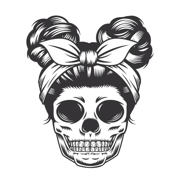 Skull Daughter Head Design Vit Bakgrund Halloween Huvudlogotyper Eller Ikoner — Stock vektor