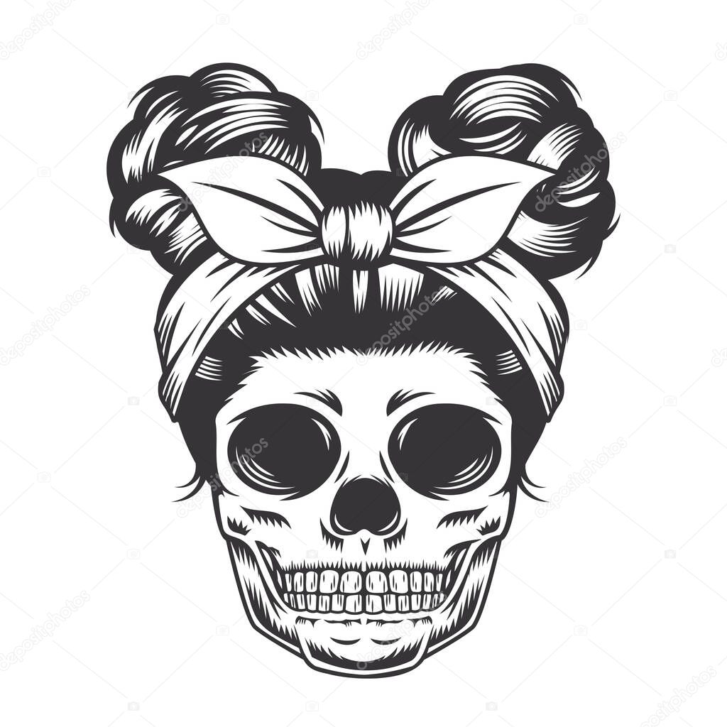 Skull Daughter Head design on white background. Halloween. skull head logos or icons. vector illustration.