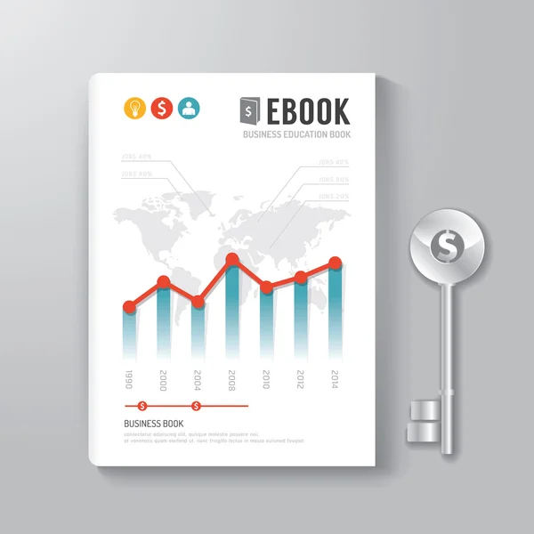 Cover boek digitaal ontwerp sjabloon sleutel van bedrijfsconcept — Stockvector
