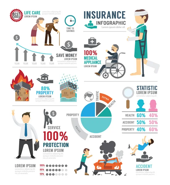 Modello di assicurazione Design Infografica — Vettoriale Stock