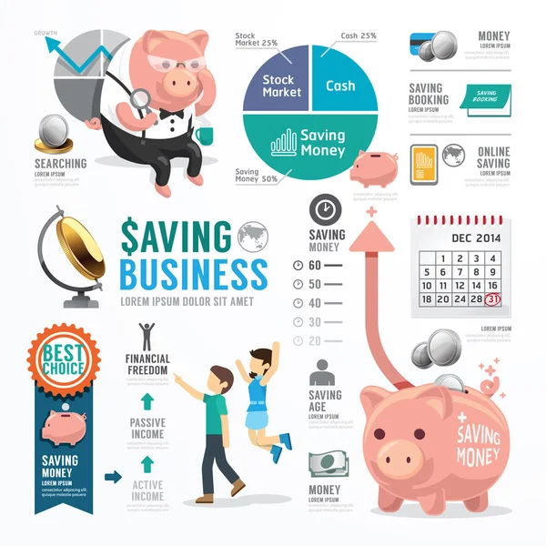 Pengar att spara business infographic. — Stock vektor