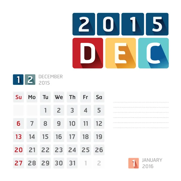 Calendario 2015 — Archivo Imágenes Vectoriales