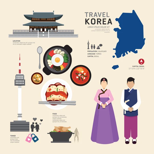 Korea plat pictogrammen ontwerp — Stockvector