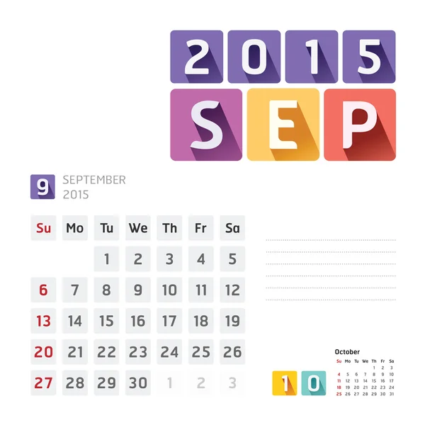 Calendario 2015 — Vettoriale Stock