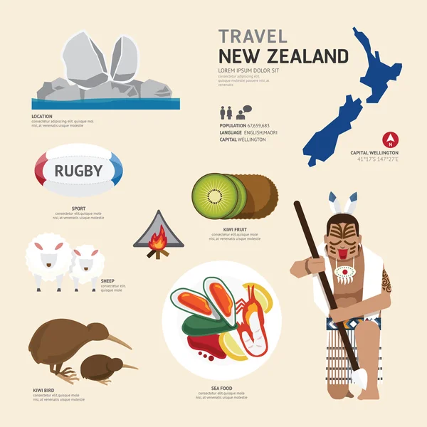 New Zealand Landmark Flat Icons — Stock Vector