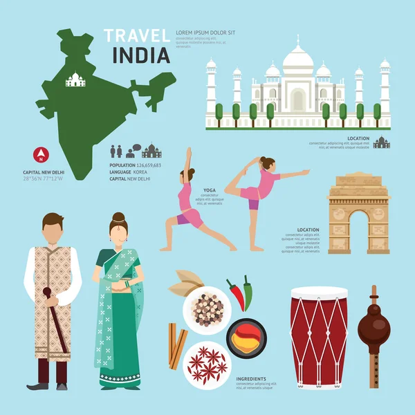 India Landmark Flat Iconos — Vector de stock