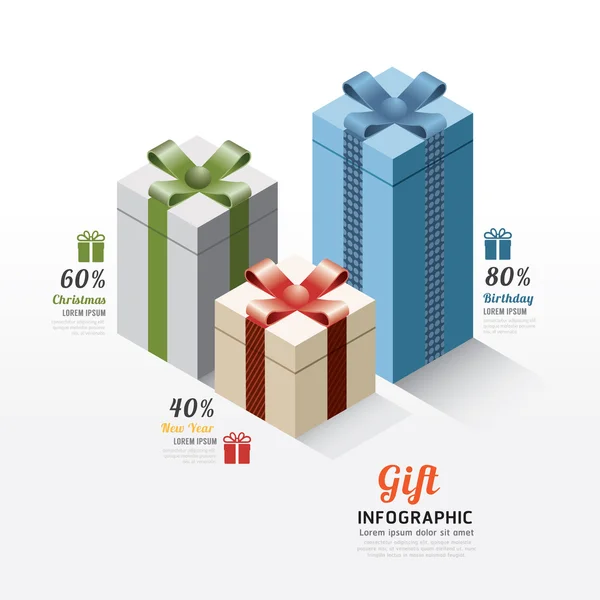 Moderne geschenk dozen infographics elementen. — Stockvector