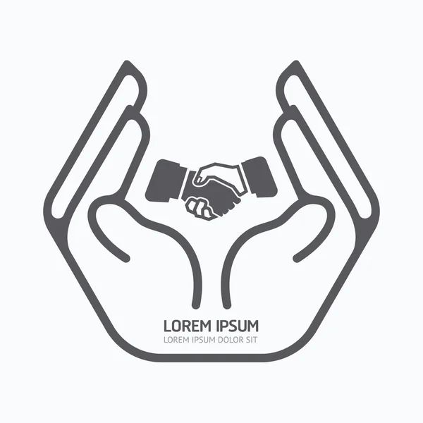 Руки, держащие бизнес дизайн логотипа — стоковый вектор