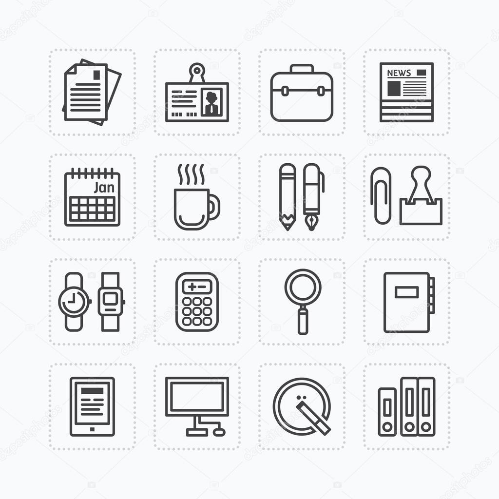 Icons set of business office tools
