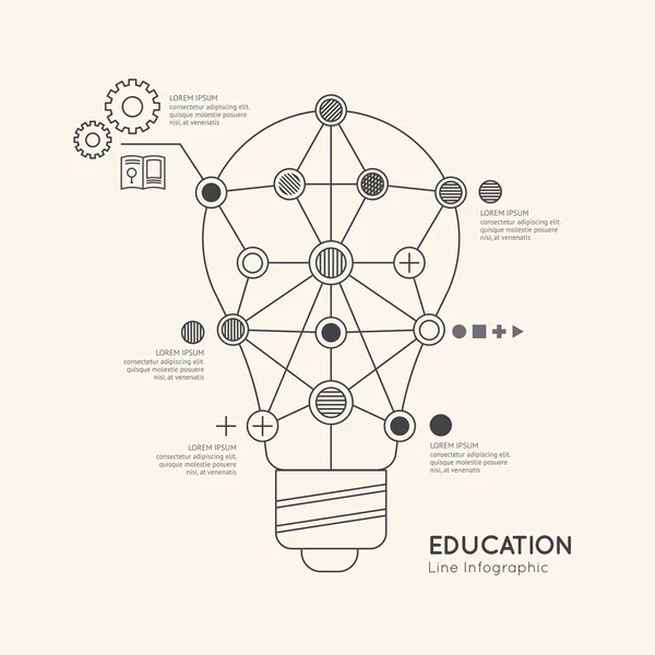 Infografía Educación Esquema bombilla Concepto . — Vector de stock