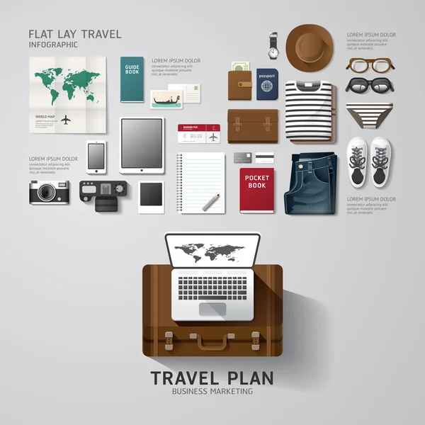 Infographic travel business flat lay idea — Stock Vector