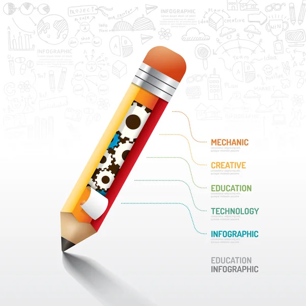 Crayon infographique avec griffes à engrenages — Image vectorielle