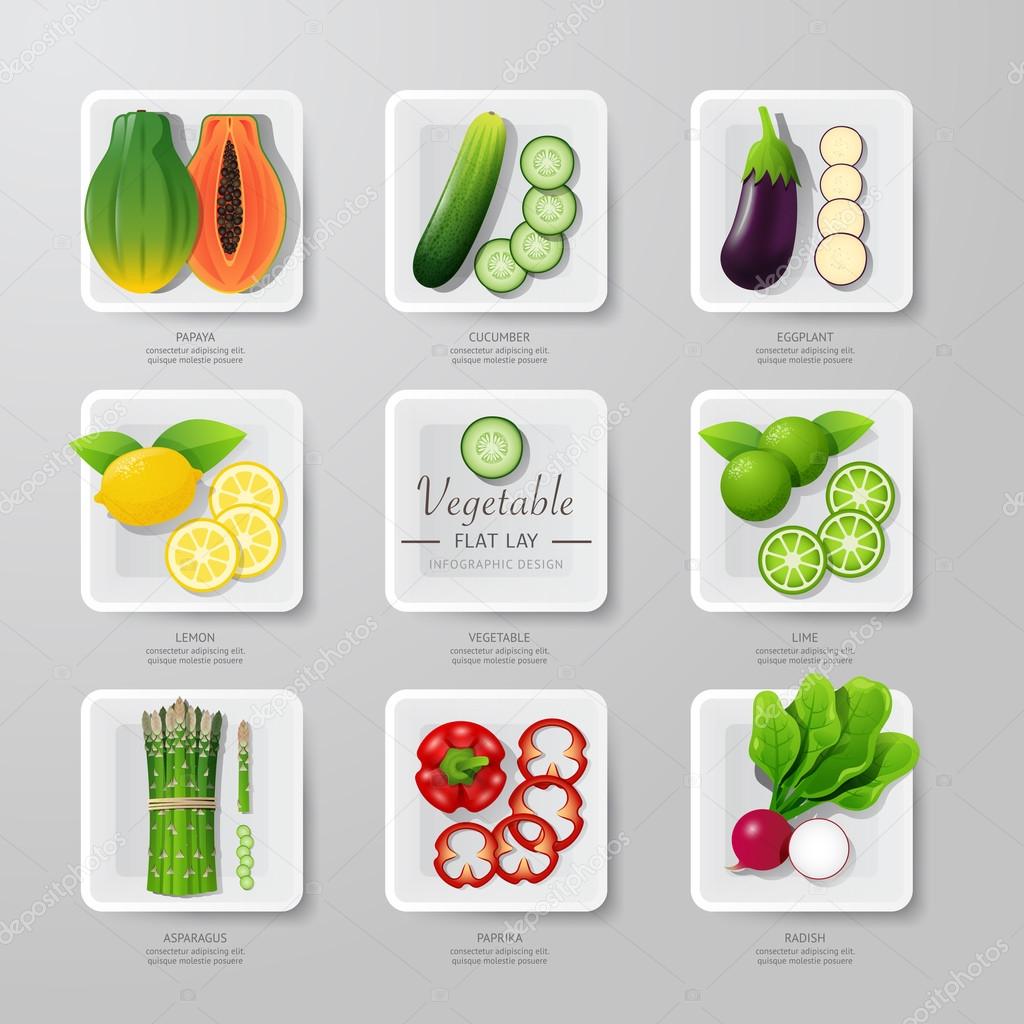 Infographic food vegetables flat lay idea