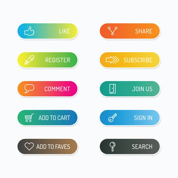 Botões de banner modernos com ícones sociais — Vetor de Stock