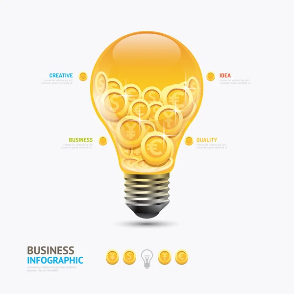 Infografis mata uang bisnis dalam bentuk bola lampu - Stok Vektor
