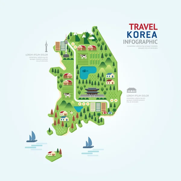 Infographic 여행 한국 지도 모양 서식 파일 디자인. — 스톡 벡터