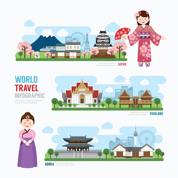 Travel and Building asia Landmarks — 스톡 벡터