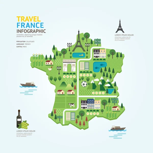 Mapa de Francia de viajes y monumentos infográficos — Vector de stock