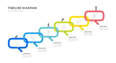 6 dönüm noktası elemanı, diyagramı ve simgesi, vektörü olan işlem zinciri iş zaman çizelgesi bilgisiName.