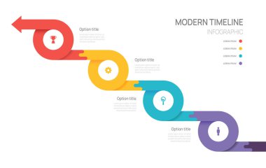 Bilgi işi oku şablonu 4 adım seçenekleri, simge vektör illüstrasyonlu sunum çalışma akışları.