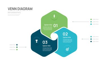 Altıgen venn diyagramı bilgi şablonu 3 alan seçenekleri iş bilgisi vektör çizimi.