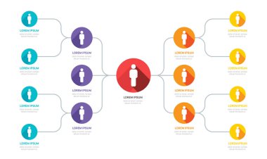 İş simgeleri için organizasyon şeması Infographic akış şeması şablonu. vektör illüstrasyonu.