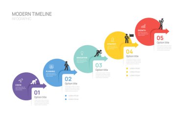 Bilgi grafikleri çemberi etiketi ok simgesi işi başarı şablonuna 5 adım.