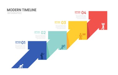Bilgi işleme iş ok zaman çizelgesi başarı şablonu için 4 adım. sunum ve simge vektör illüstrasyonu.