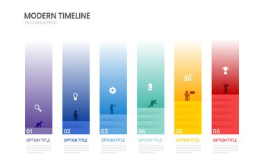 İş zaman çizelgesi bilgi haritası merdiveni. Simgelerle ve 6 adımla. İş Kilometre Taşı. Vektör illüstrasyonu