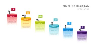6 adım İş Haritası zaman çizelgesi kilometre taşları elemanları, afiş, diyagram ve simge, vektör bilgisiName.