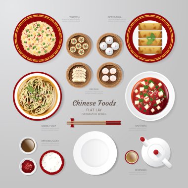 Infographic Çin gıda iş düz yatıyordu fikir. Vektör illustrat