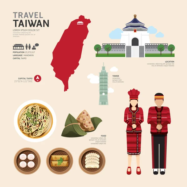 Taiwan ícones planos Design Travel Concept.Vector — Vetor de Stock