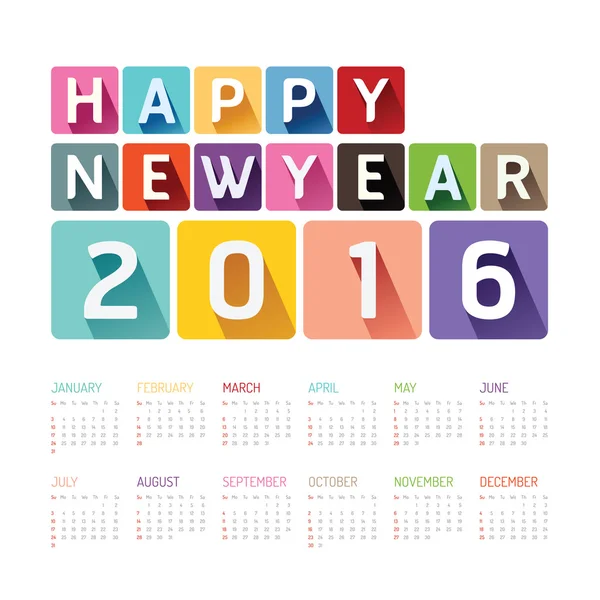 2016 Calendar colorful happy new year vector design. — Stock Vector