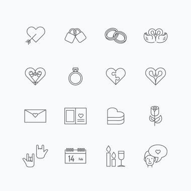 Vektör Lineer web Icons set - aşk koleksiyonu basit düz Pzt