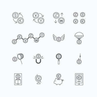 Vektör Lineer web Icons set - iş para para para conce