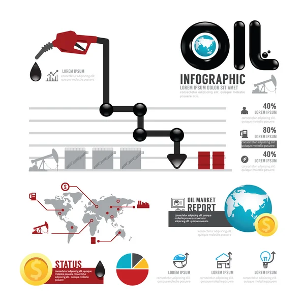 Negócio de petróleo infográfico do mundo com vetor de ícones — Vetor de Stock