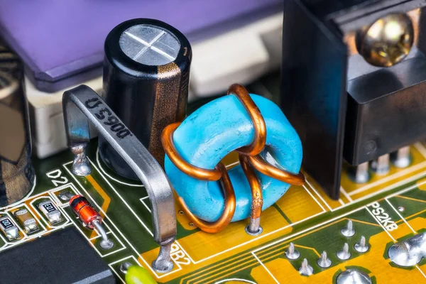 Composants Électroniques Sur Carte Circuit Imprimé Intérieur Matériel Informatique Faible — Photo