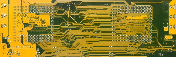 Nyomtatott Áramköri Lap Panoráma Háttér Számítógépes Hardver Kártya Sárga Többrétegű — Stock Fotó