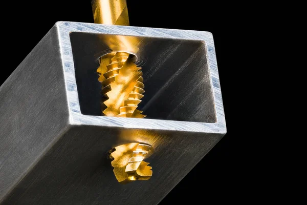 Stalen Kraan Bit Met Gouden Titanium Coating Aluminium Profiel Zwarte — Stockfoto