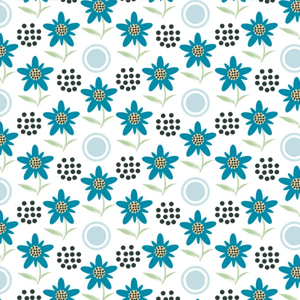 白色背景上有深蓝色花朵的图案 — 图库矢量图片