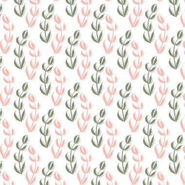 Zarif pembe ve yeşil dalları olan soyut desen