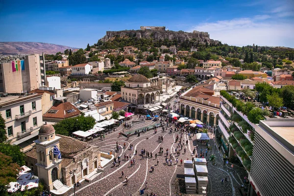 Monastiraki Athens Greece Haziran 2016 Monastiraki Meydanı Akropolis Atina Yunanistan — Stok fotoğraf
