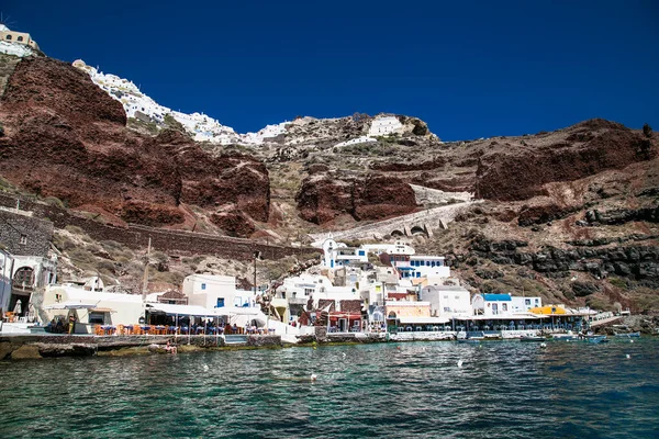 Village Ammoudi Avec Bateaux Pêche Sur Île Santorin Grèce — Photo