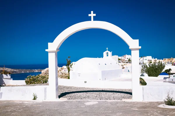 Bells Ortodox Church Fira Village Suny Day Santorini Island Greece — Stock Photo, Image