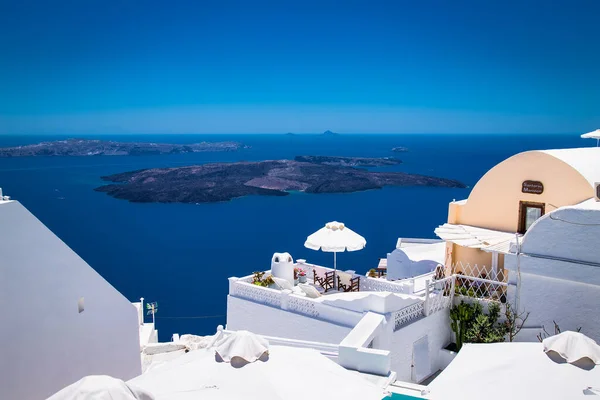 Vista Panoramica Dal Villaggio Oia Giorno Soleggiato Isola Santorini Grecia — Foto Stock