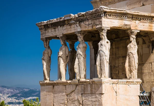 Erechtheion Templom Caryatid Veranda Athén Görögország Panorámás Kilátás Nyílik Romok — Stock Fotó